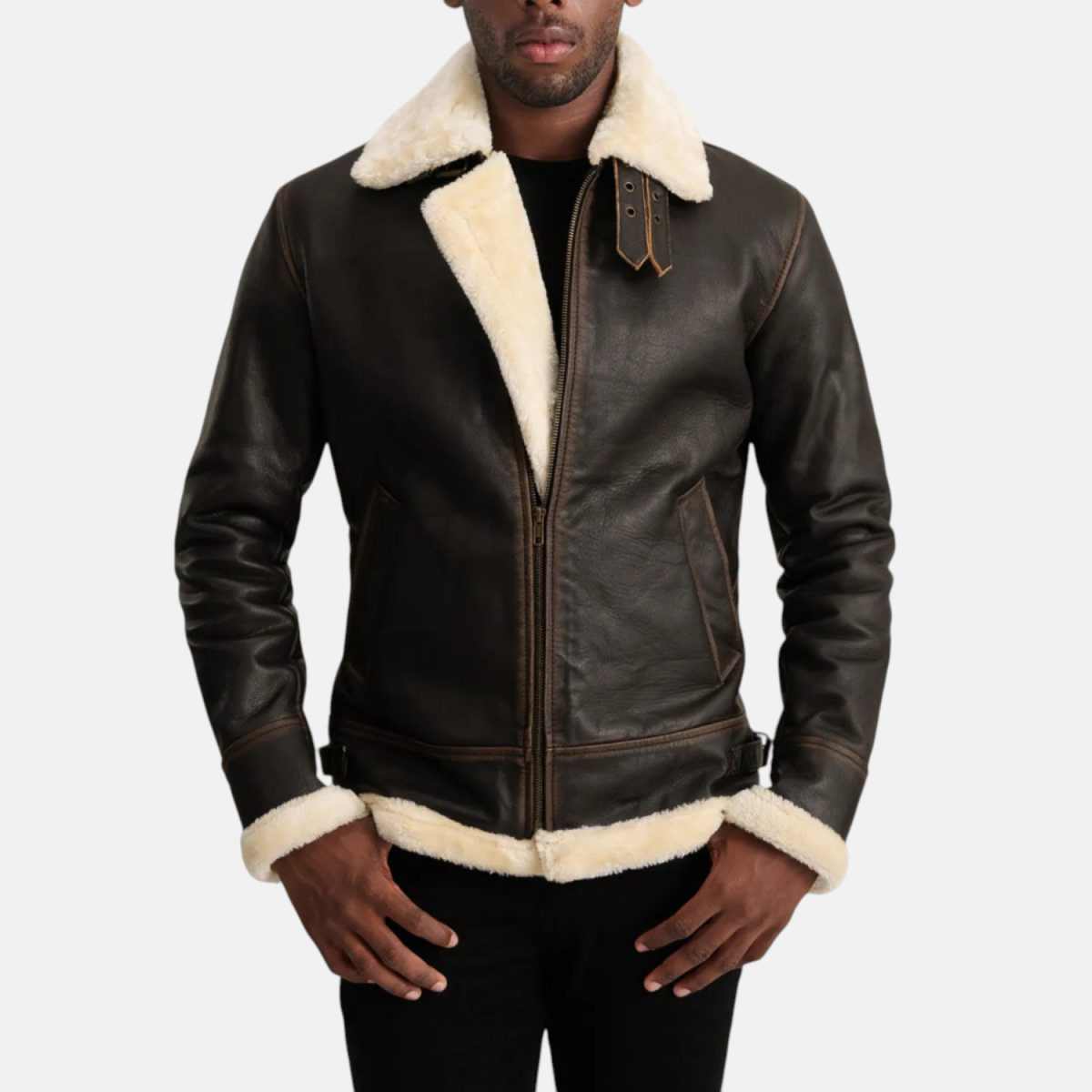 Men's Francis B-3 Brown & Cream Leather Bomber Jacket