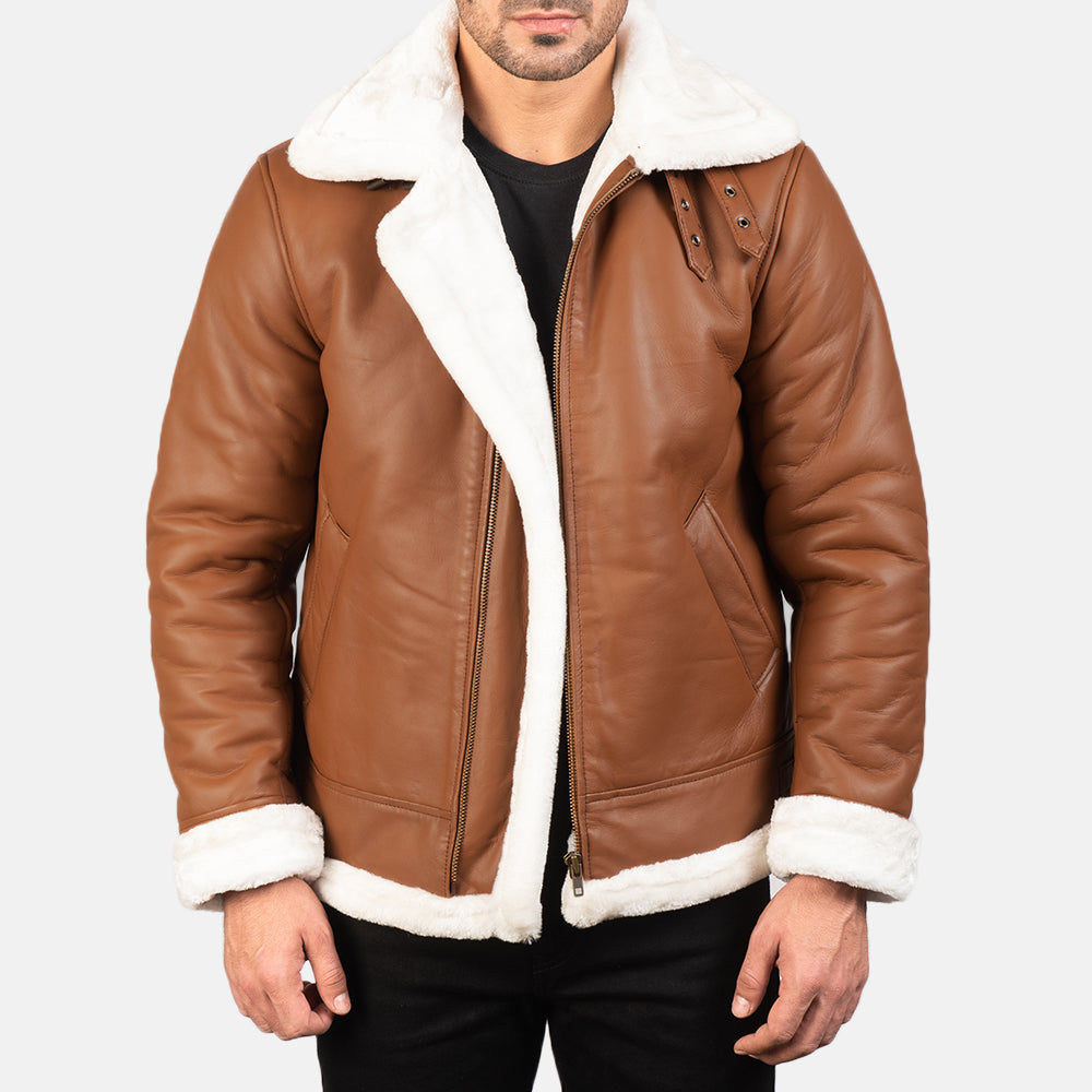 Men's Francis B-3 Brown Leather Bomber Jacket