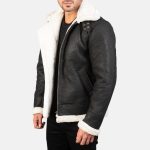Men's Francis B-3 Distressed Black Leather Bomber Jacket