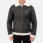 Men's Francis B-3 Distressed Black Leather Bomber Jacket