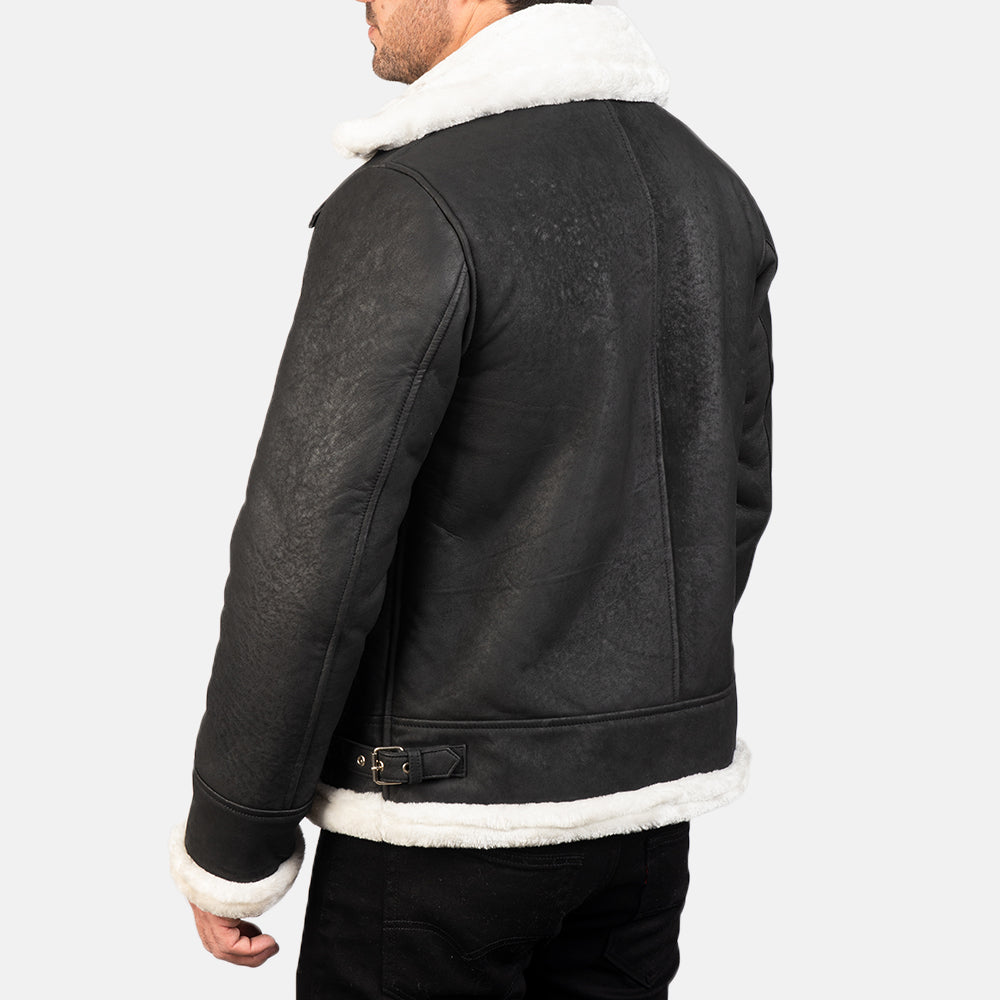 Men's Francis B-3 Distressed Black Leather Bomber Jacket