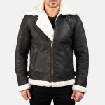 Men's Francis B-3 Distressed Black Leather Bomber Jacket