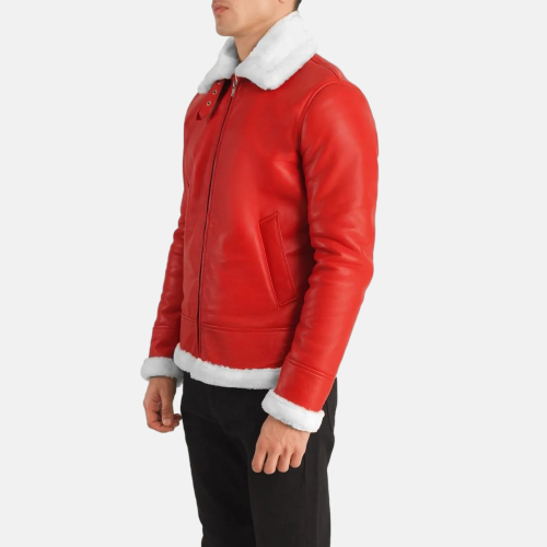 Men's Francis B-3 Red Leather Bomber Jacket