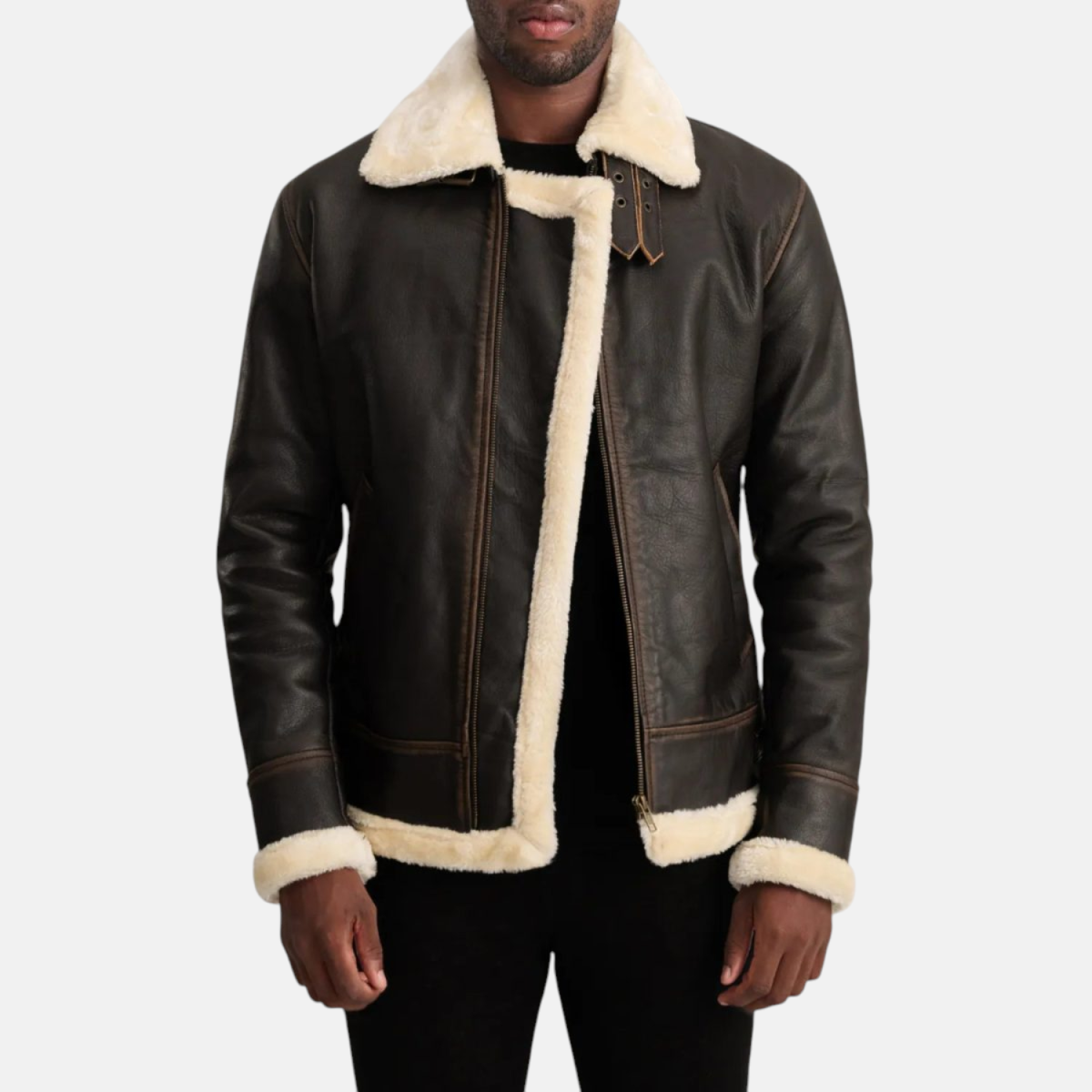 Men's Francis B-3 Brown & Cream Leather Bomber Jacket