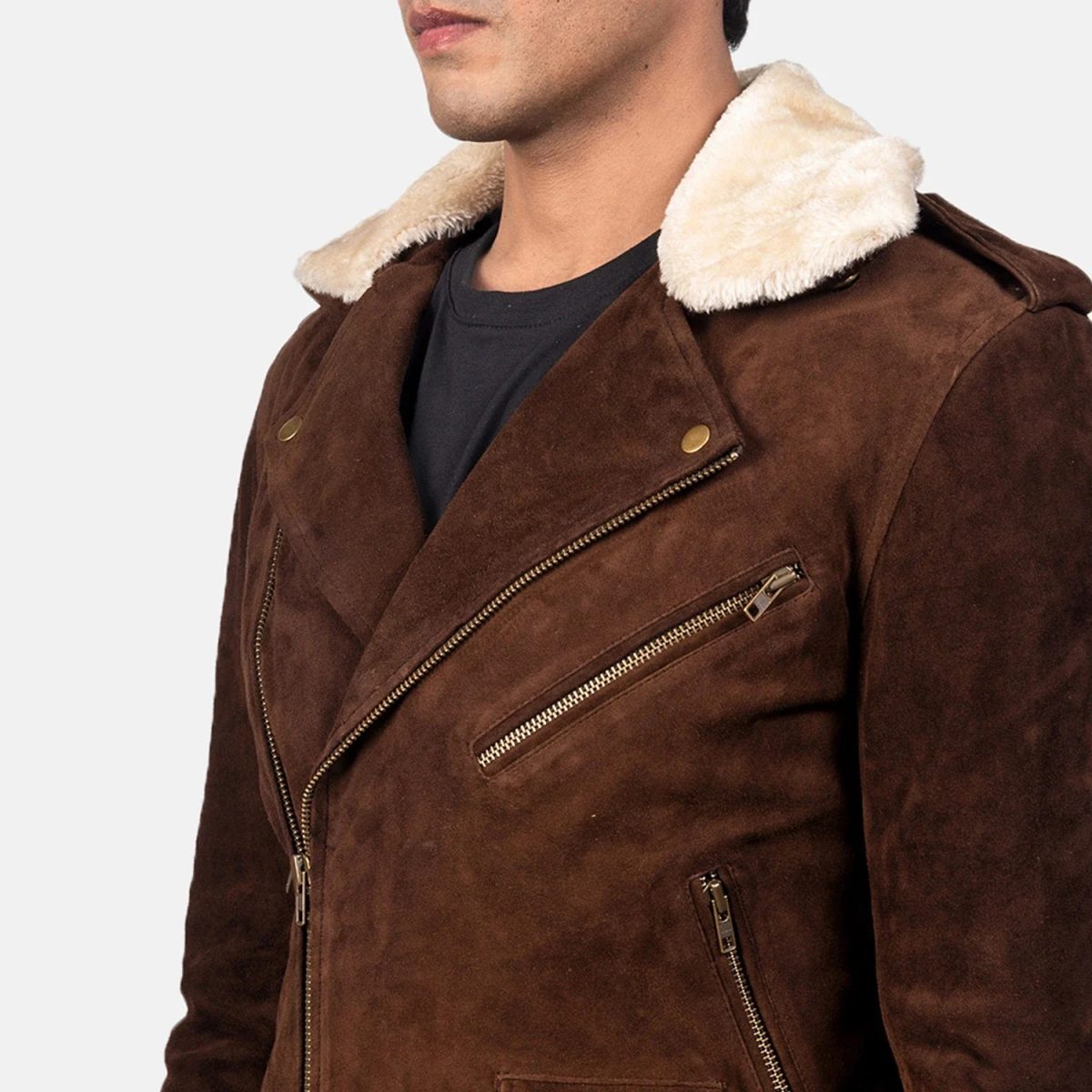 Men's Furton Mocha Suede Leather Biker Jacket