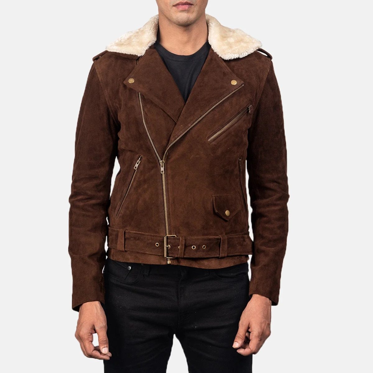 Men's Furton Mocha Suede Leather Biker Jacket