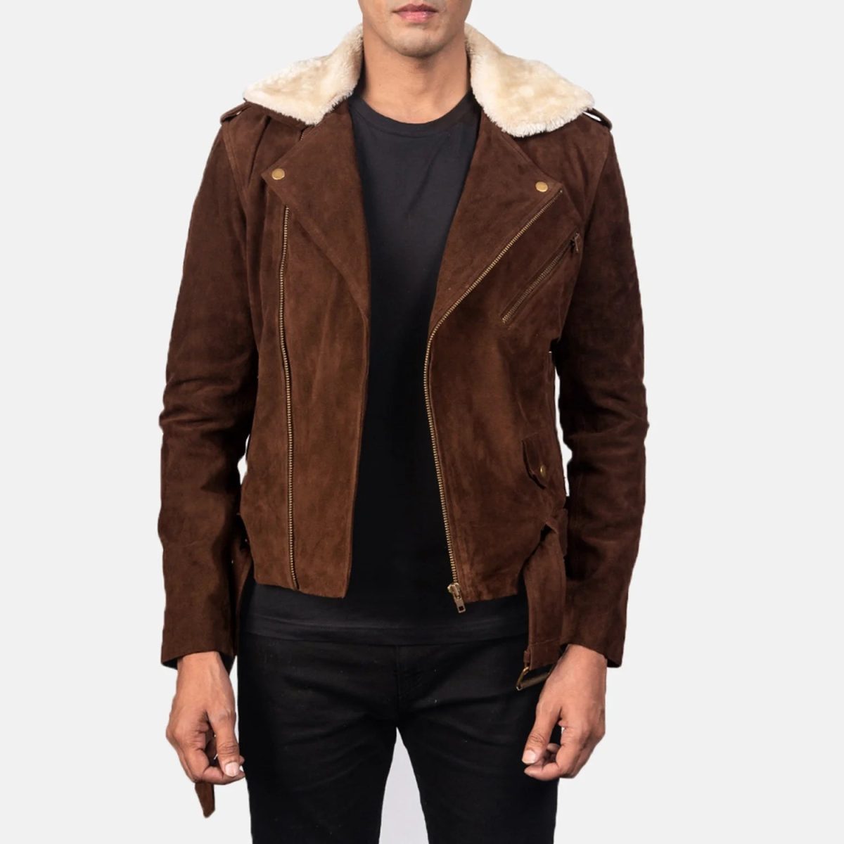 Men's Furton Mocha Suede Leather Biker Jacket