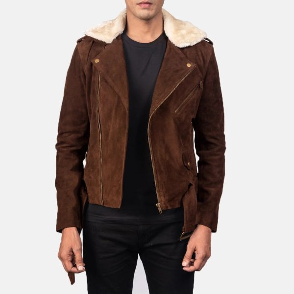 Men's Furton Mocha Suede Leather Biker Jacket