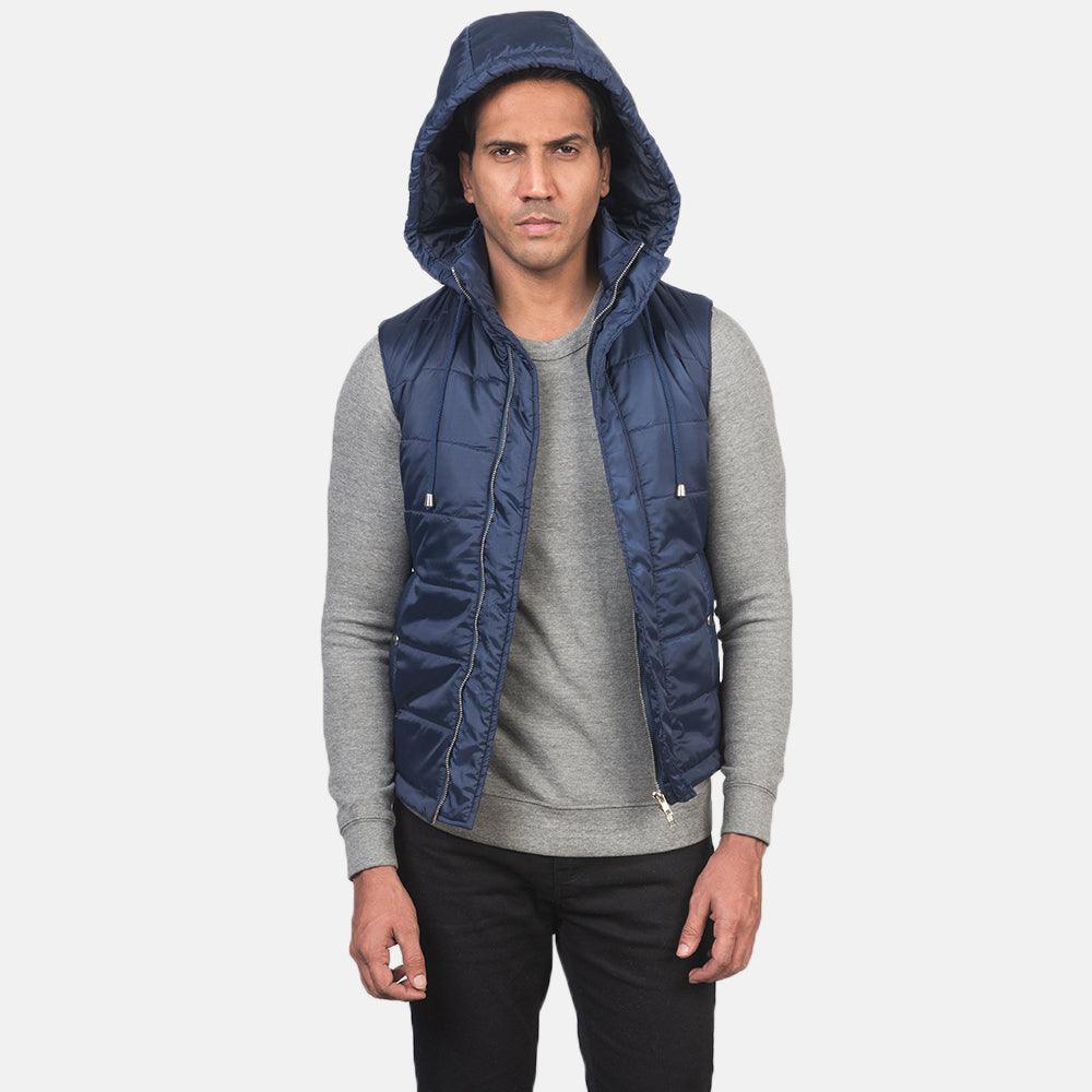 Men's Fuston Blue Hooded Puffer Vest