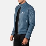 Men's Gatsby Blue Leather Biker Jacket