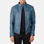 Men's Gatsby Blue Leather Biker Jacket