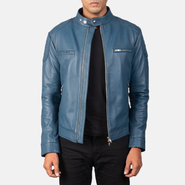 Men's Gatsby Blue Leather Biker Jacket