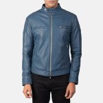 Men's Gatsby Blue Leather Biker Jacket