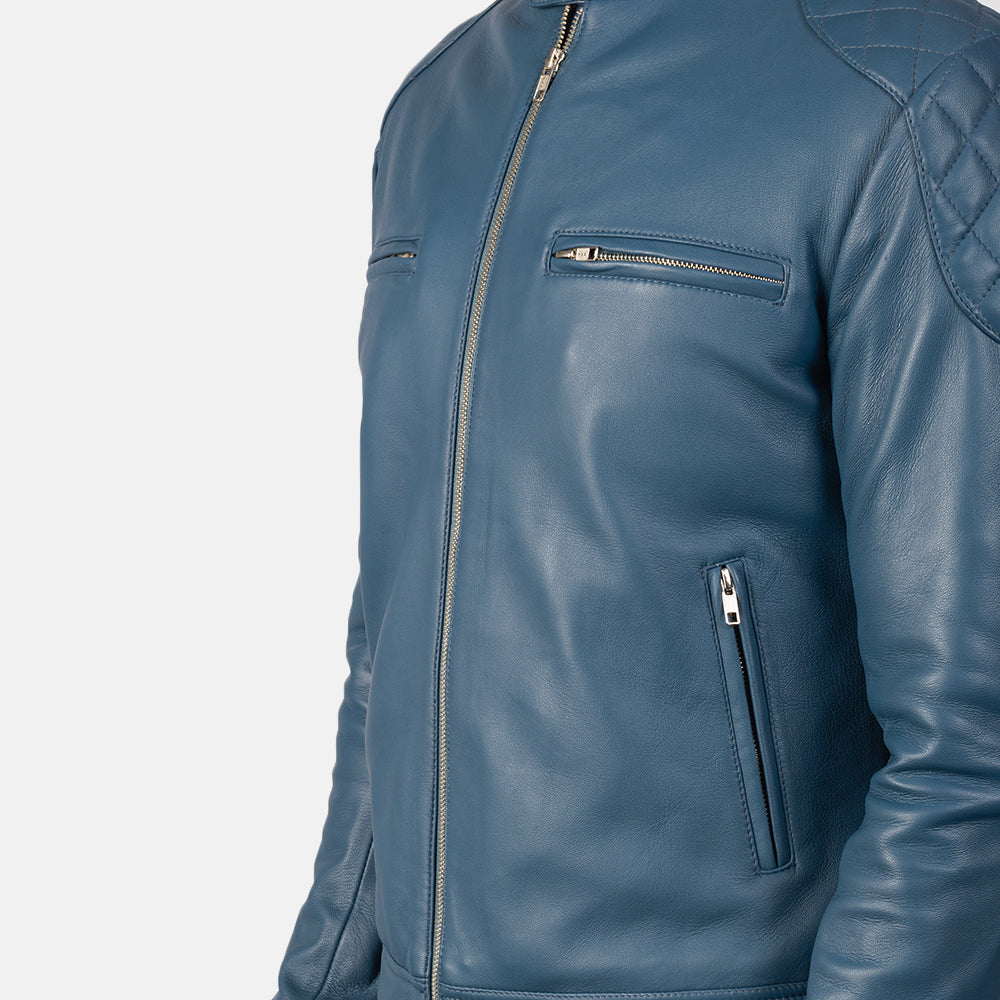 Men's Gatsby Blue Leather Biker Jacket