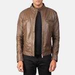 Men's Gatsby Mocha Leather Biker Jacket