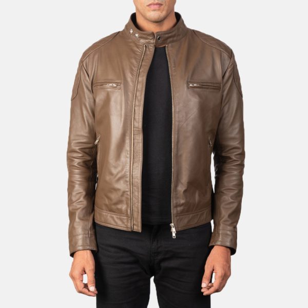 Men's Gatsby Mocha Leather Biker Jacket