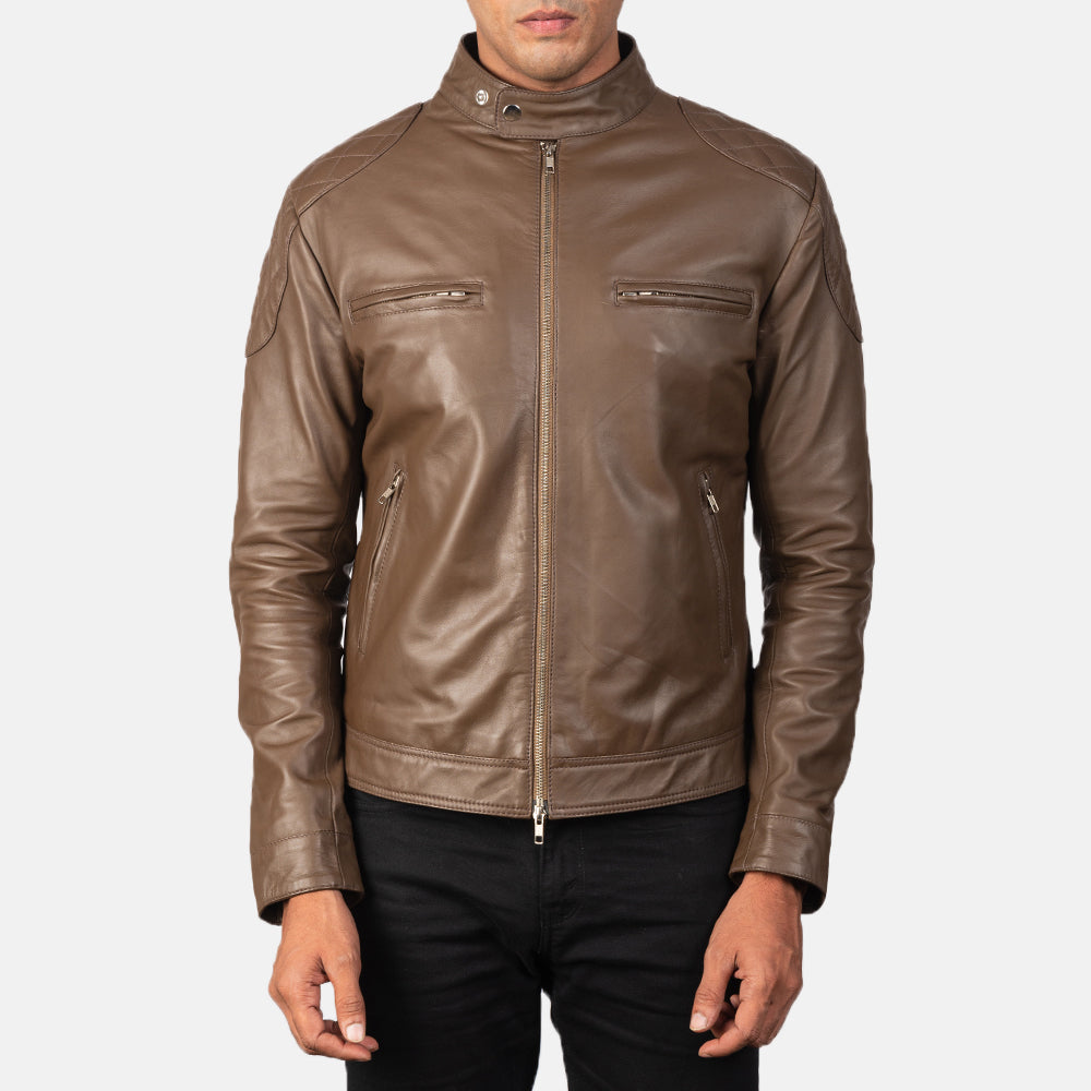 Men's Gatsby Mocha Leather Biker Jacket