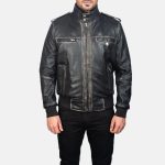Men's Glen Street Black Leather Bomber Jacket