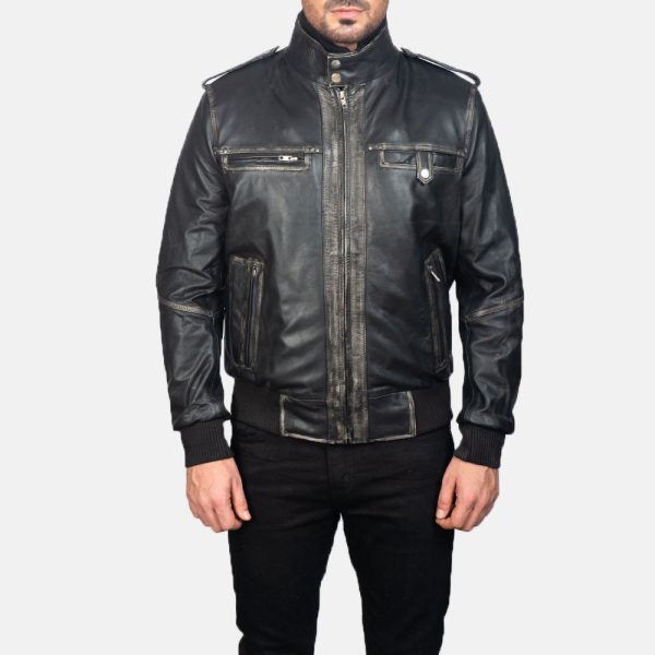 Men's Glen Street Black Leather Bomber Jacket