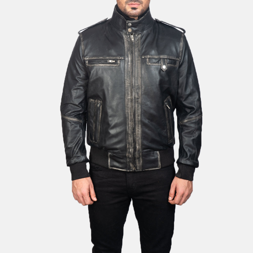Men's Glen Street Black Leather Bomber Jacket