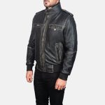 Men's Glen Street Black Leather Bomber Jacket