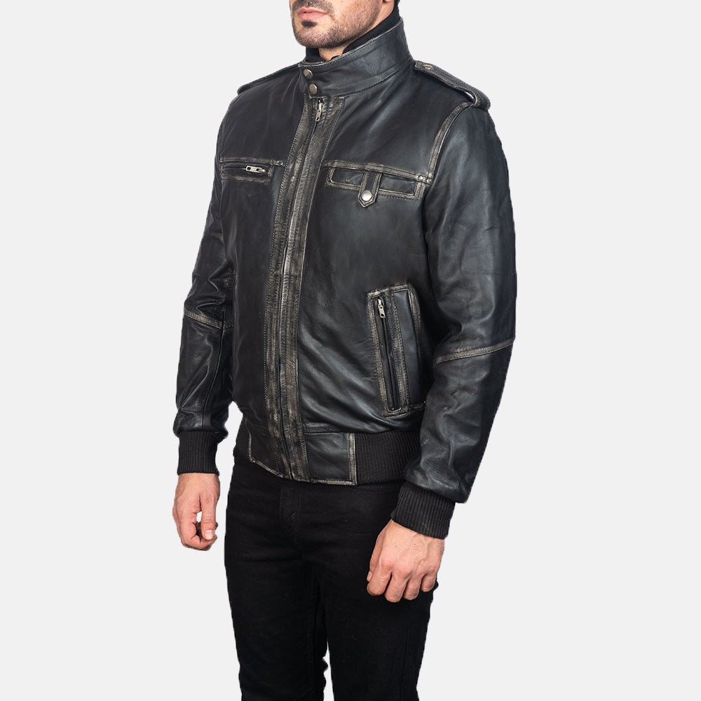 Men's Glen Street Black Leather Bomber Jacket