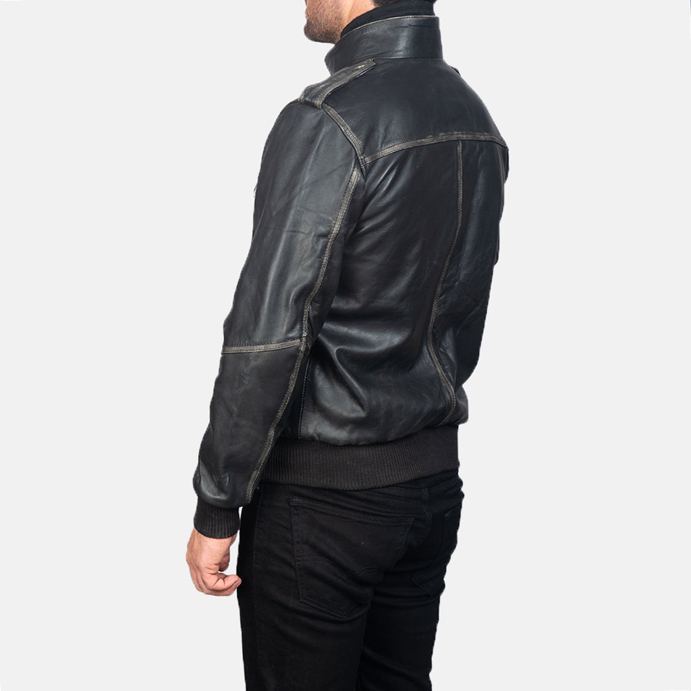 Men's Glen Street Black Leather Bomber Jacket
