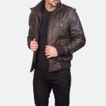 Men's Glen Street Brown Leather Bomber Jacket