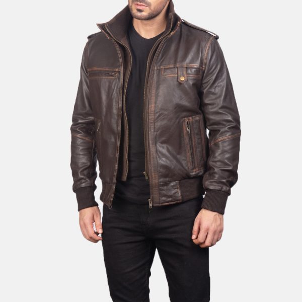 Men's Glen Street Brown Leather Bomber Jacket