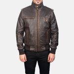 Men's Glen Street Brown Leather Bomber Jacket
