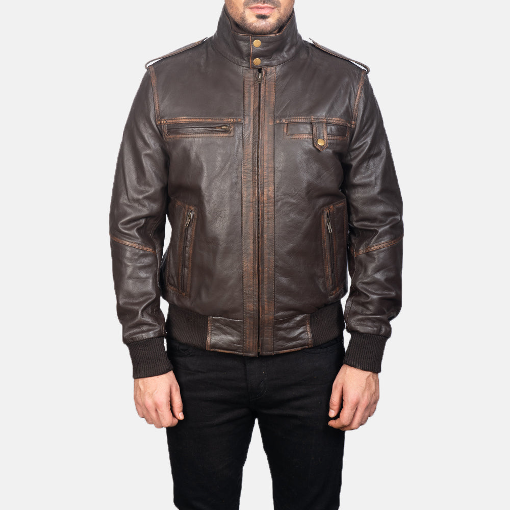 Men's Glen Street Brown Leather Bomber Jacket