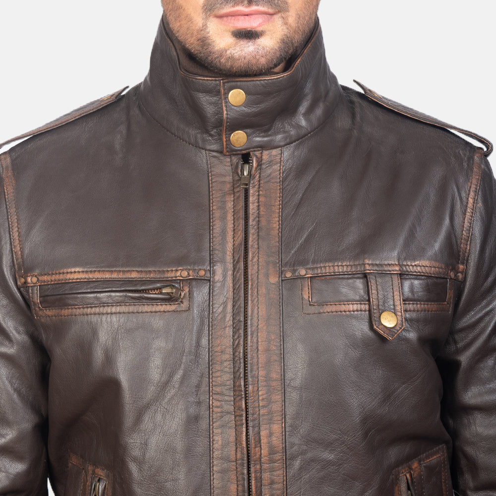 Men's Glen Street Brown Leather Bomber Jacket