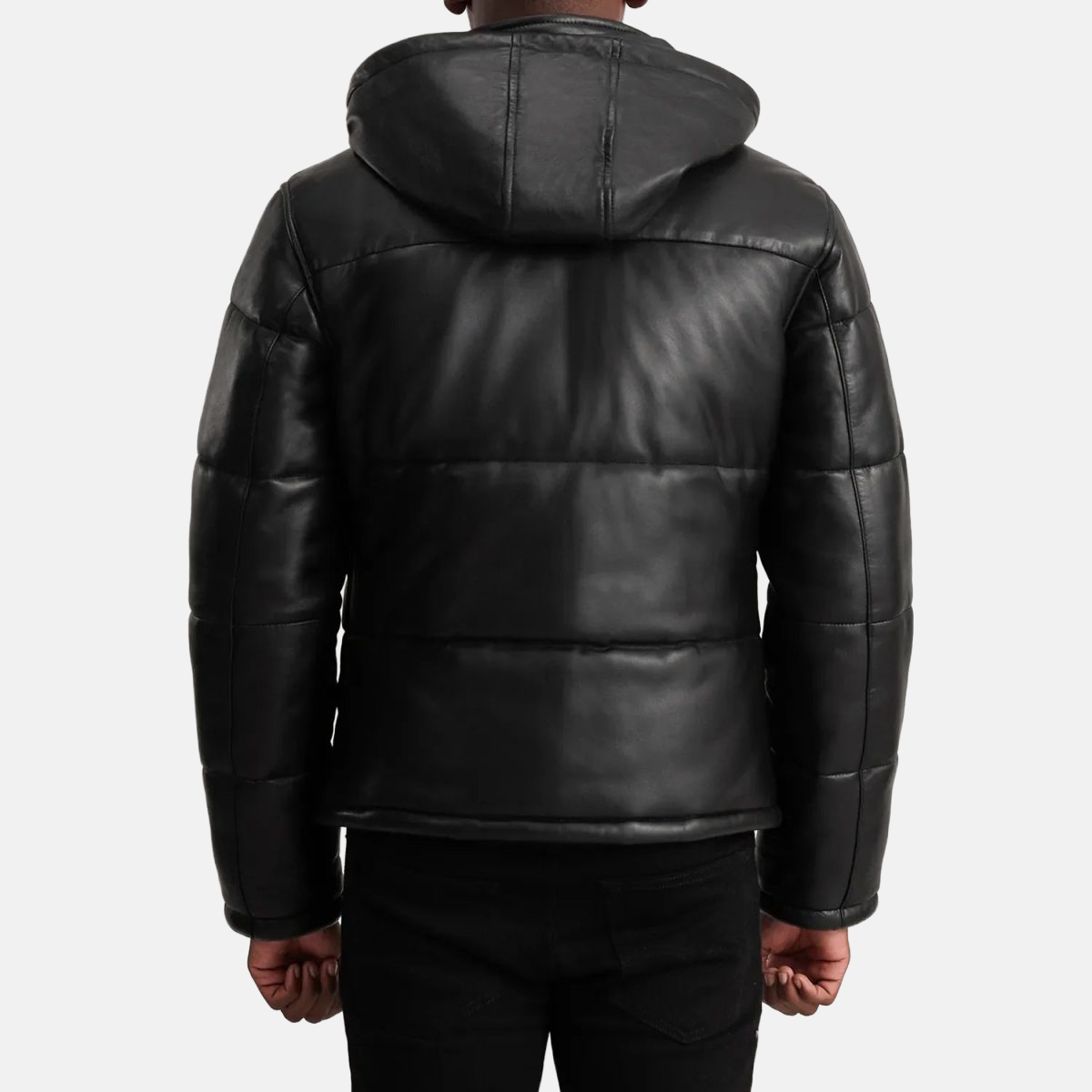 Men's Gordon Black Hooded Leather Puffer Jacket