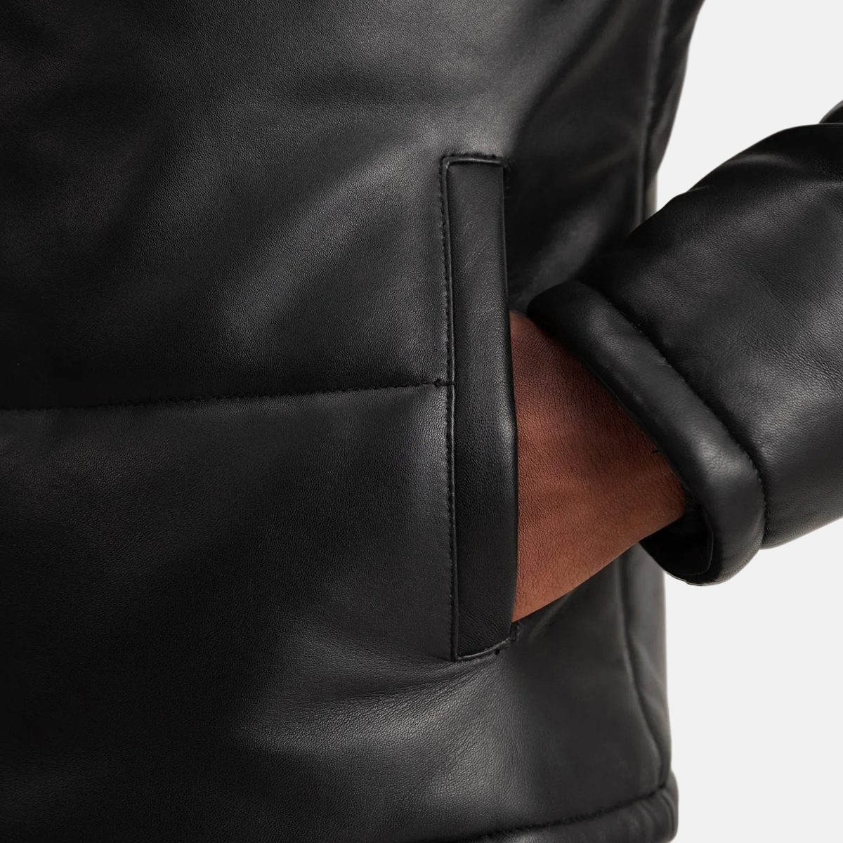 Men's Gordon Black Hooded Leather Puffer Jacket