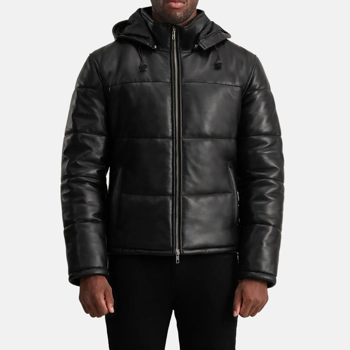 Men's Gordon Black Hooded Leather Puffer Jacket