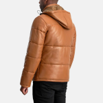 Men's Gordon Tan Hooded Leather Puffer Jacket