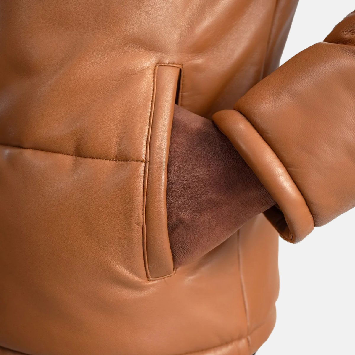 Men's Gordon Tan Hooded Leather Puffer Jacket