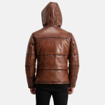 Men's Gordon Waxed Brown Hooded Leather Puffer Jacket