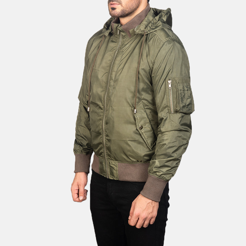 Men's Hanklin Ma-1 Green Hooded Bomber Jacket