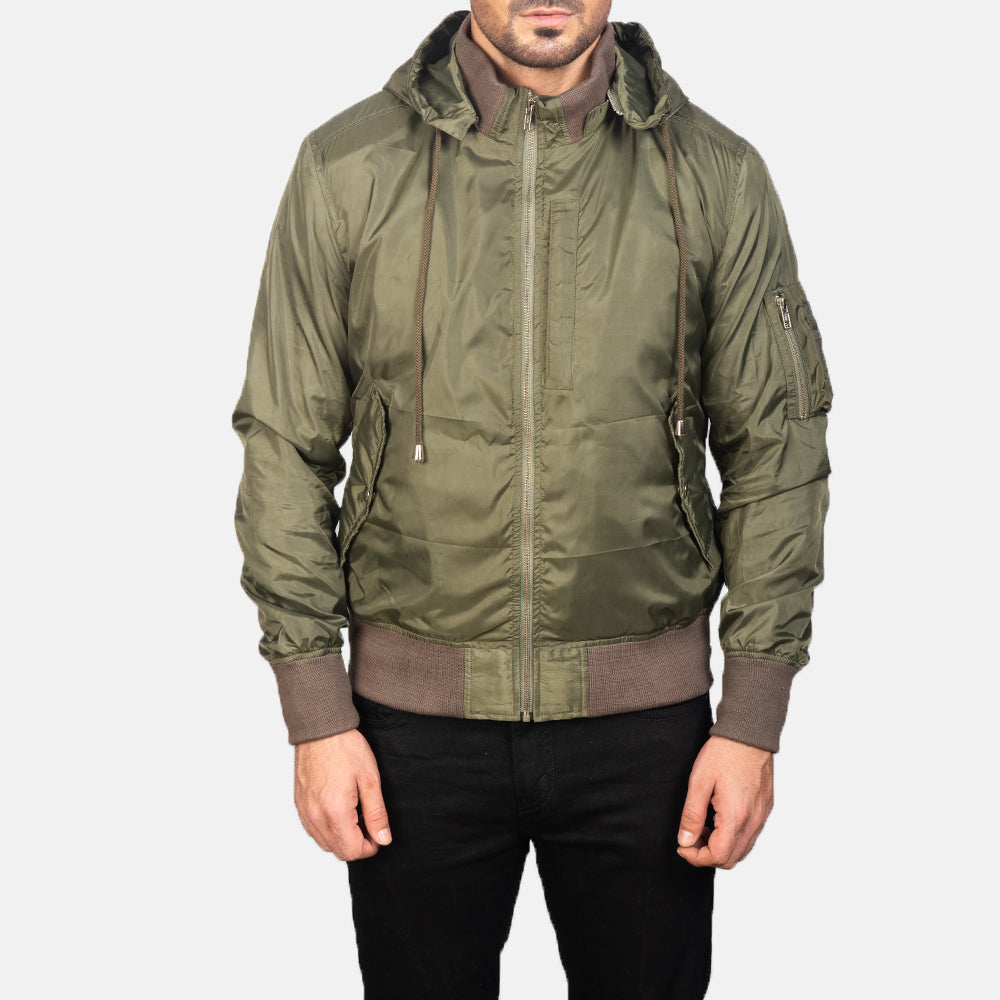 Men's Hanklin Ma-1 Green Hooded Bomber Jacket