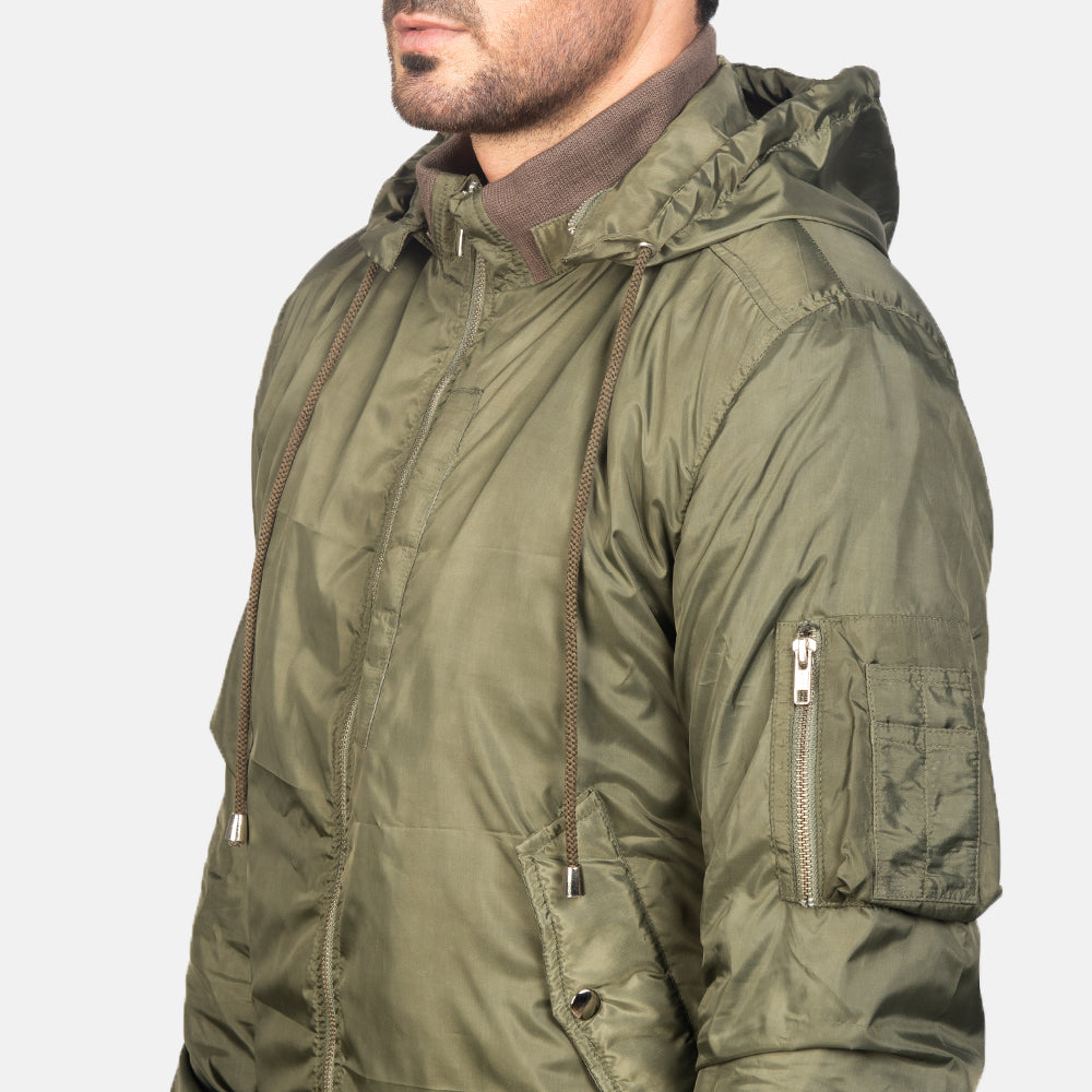 Men's Hanklin Ma-1 Green Hooded Bomber Jacket