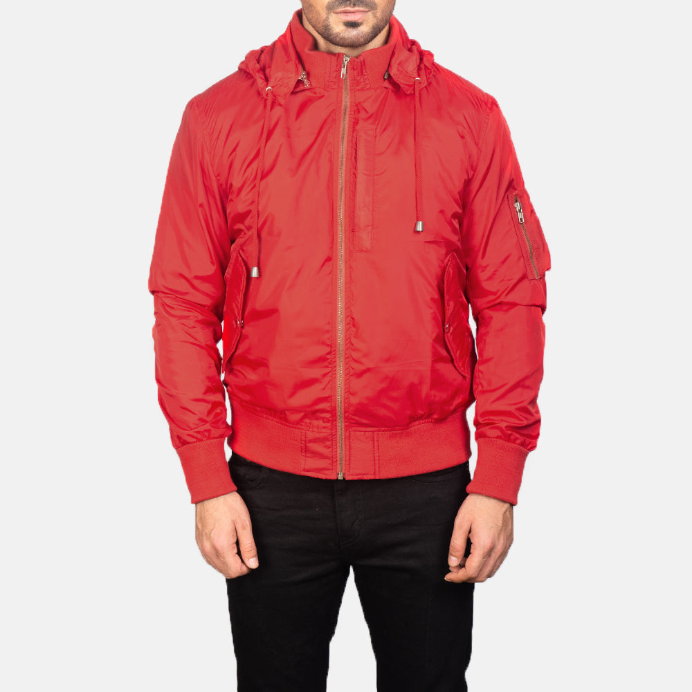 Men's Hanklin Ma-1 Red Hooded Bomber Jacket