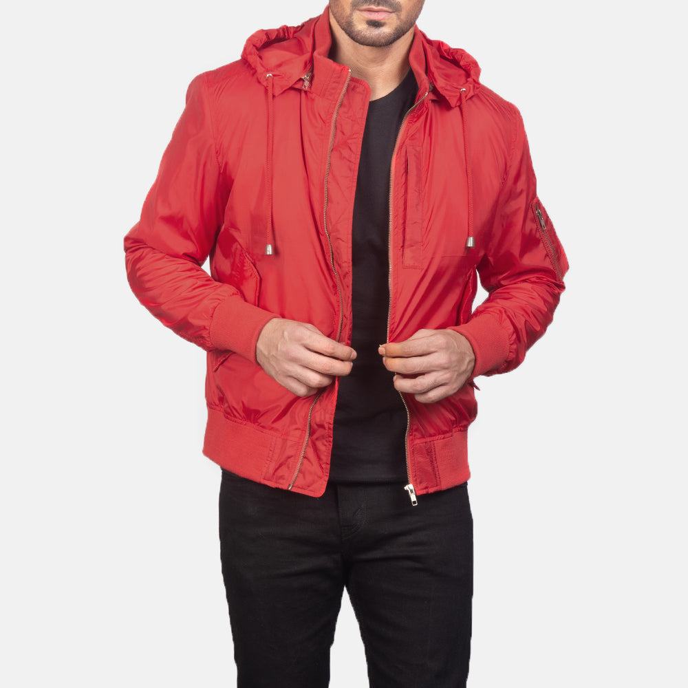 Men's Hanklin Ma-1 Red Hooded Bomber Jacket