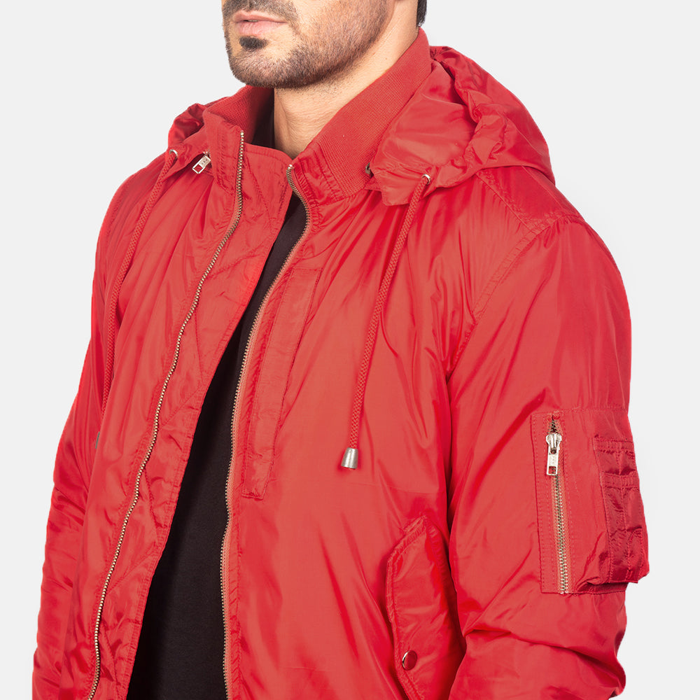 Men's Hanklin Ma-1 Red Hooded Bomber Jacket