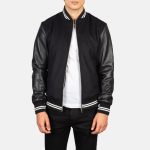 Men's Harrison Black Leather & Wool Varsity Bomber Jacket