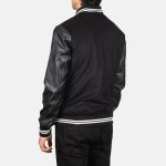 Men's Harrison Black Leather & Wool Varsity Bomber Jacket