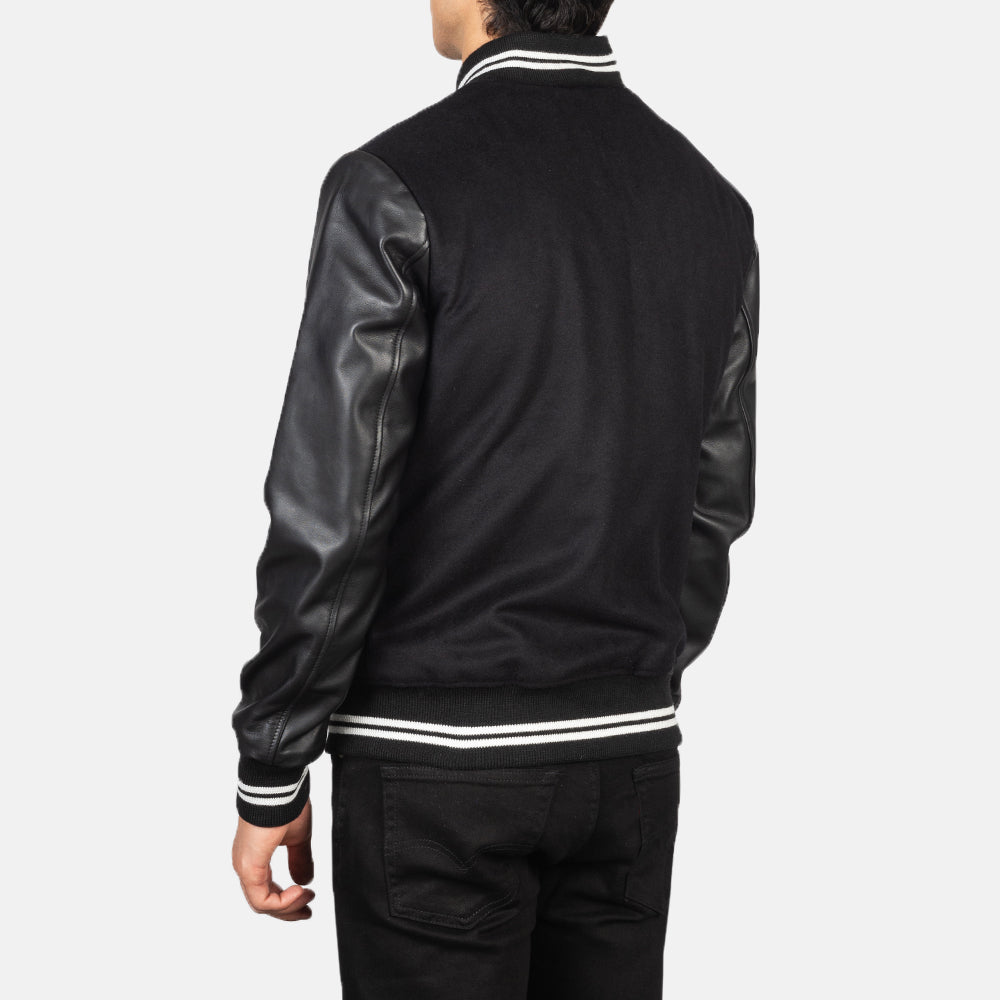 Men's Harrison Black Leather & Wool Varsity Bomber Jacket