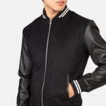 Men's Harrison Black Leather & Wool Varsity Bomber Jacket