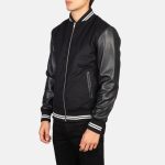 Men's Harrison Black Leather & Wool Varsity Bomber Jacket