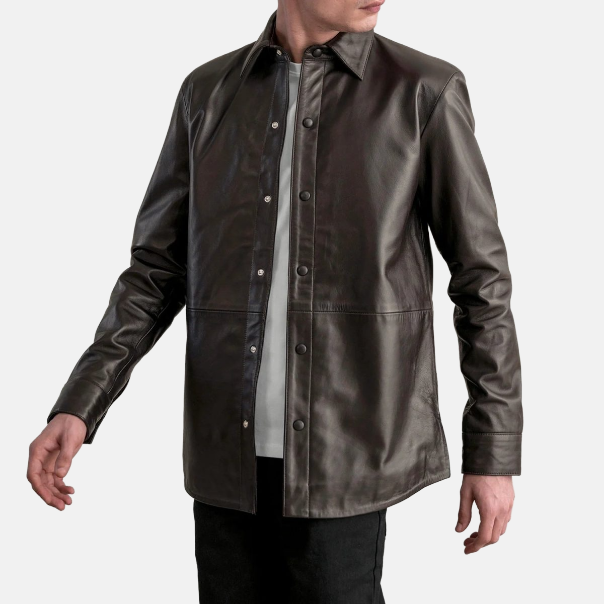 Men's Haven Brown Leather Shirt Style Jacket
